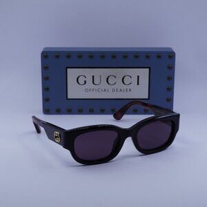 Gucci GG1667SK 003 Rectangle Sunglasses - Black/Havana/Violet